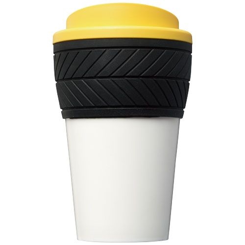 PF210088-12Brite-Americano® 350 ml Isolierbecher mit Schutzring Reifen-Design_ gelb