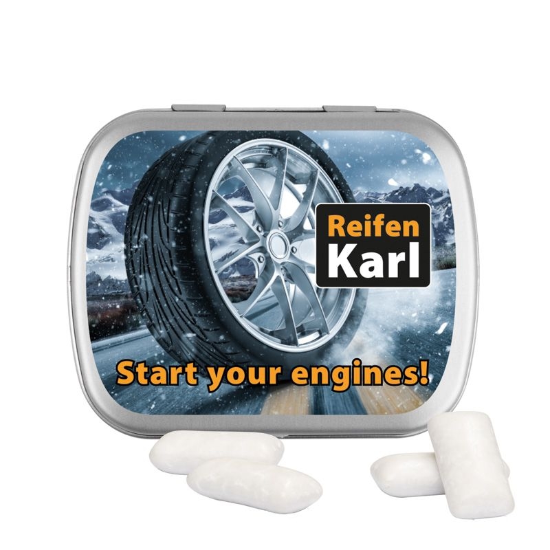 JG10162-3Klappdose aus Metall Kaugummi_ Koro Menthol Kaugummi_ matt-silber