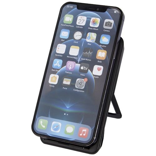 PF124203-1Loop 10 W kabelloses Ladepad aus recyceltem Kunststoff mit Telefonstaender_ schwarz