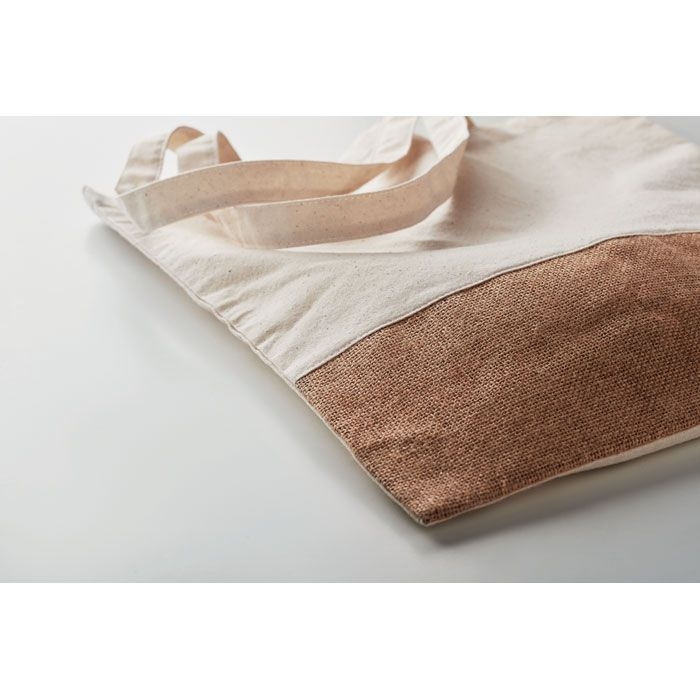 MO9518-13India Tote Einkaufstasche mit Jutebesatz_ Beige
