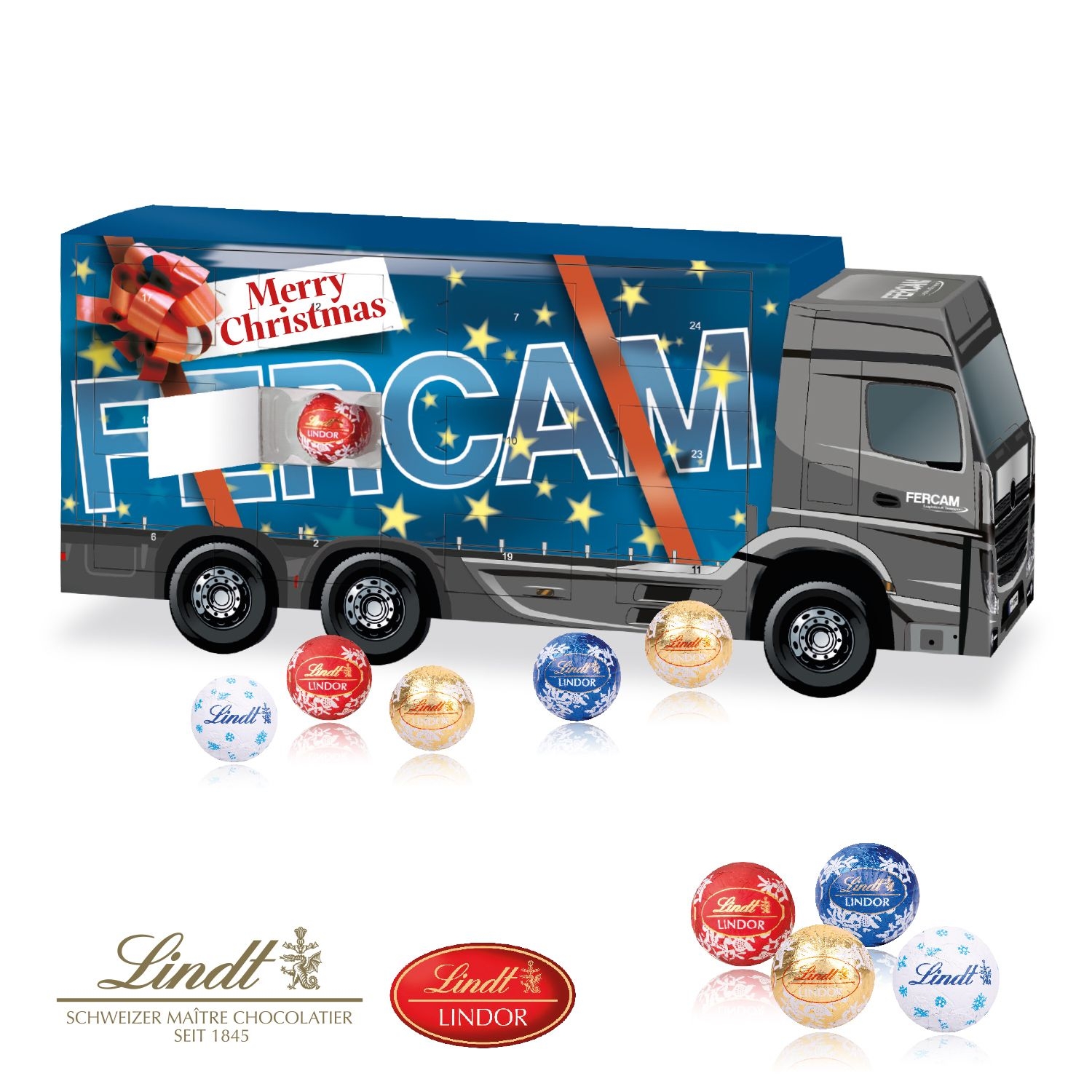CD95374-013D Adventskalender _LKW_ mit Lindt Schokolade_ Motiv-Vorlage