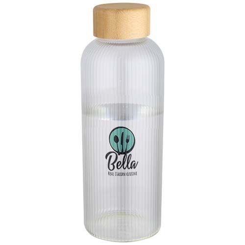 PF100930-1Mirage 650 ml einwandige Trinkflasche aus Borosilikatglas mit Bambusdeckel_ transparent