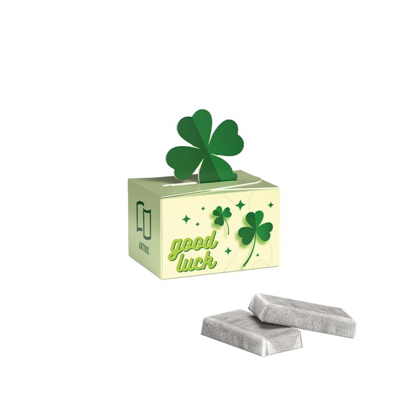 JG10219Geschenkbox Mini Kleeblatt Schokotaefelchen