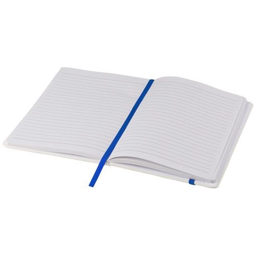 PF107135-2Spectrum weisses A5 Notizbuch mit farbigem Gummiband_ weiss_royalblau