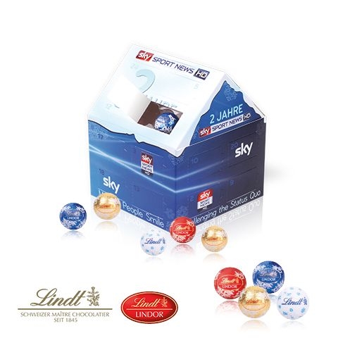 CD95335-02Adventskalender _Weihnachtshaus_ Classic mit Lindt Schokolade_ Individuelles Motiv