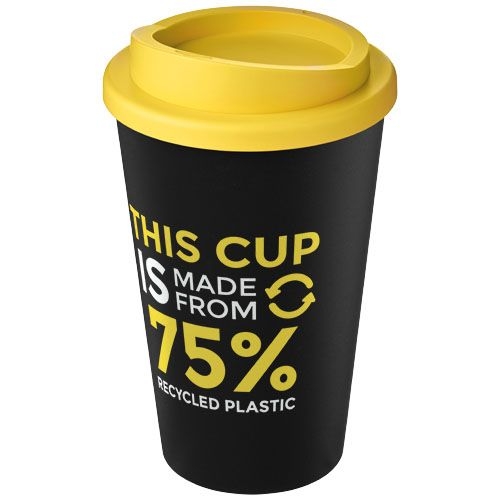 PF210422-2Americano® Eco 350 ml recycelter Becher_ schwarz_gelb