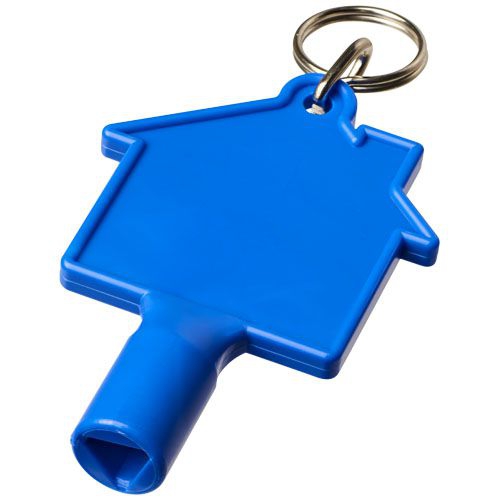 Maximilian Universalschlüssel in Hausform als Schlüsselanhänger aus recyceltem Kunststoff, blau