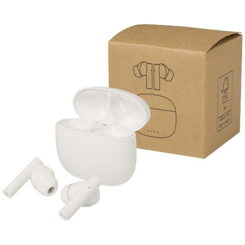 PF124482-1Alterf True Wireless Bluetooth® Headset aus recyceltem Kunststoff mit Silikon-Ohrstoepseln_ weiss