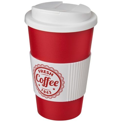 Americano® 350 ml Isolierbecher mit Schutzring & auslaufsicherem Schraubverschluss, rot,weiß