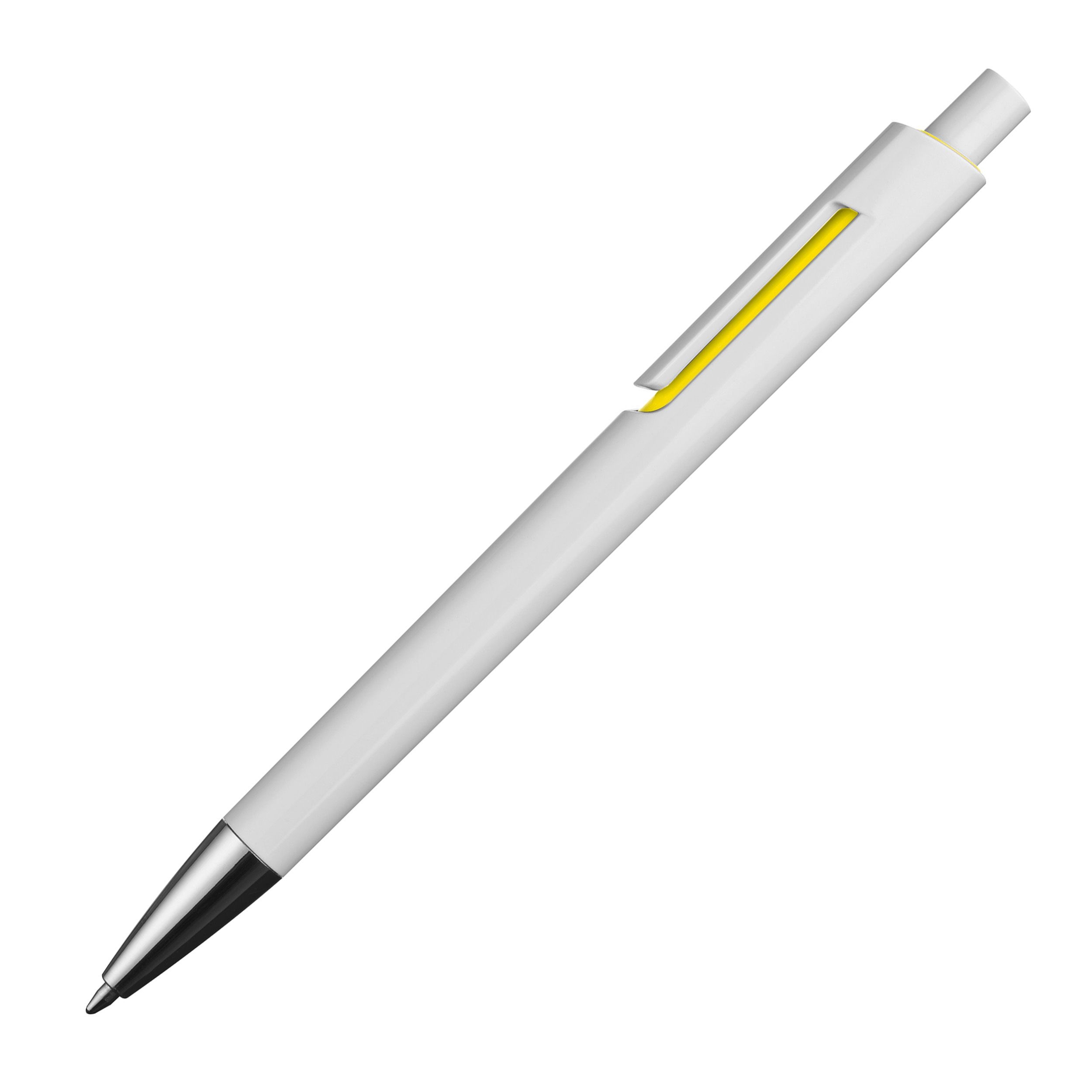 MA13537-08Weisser Kugelschreiber mit farbigen Applikationen _ gelb