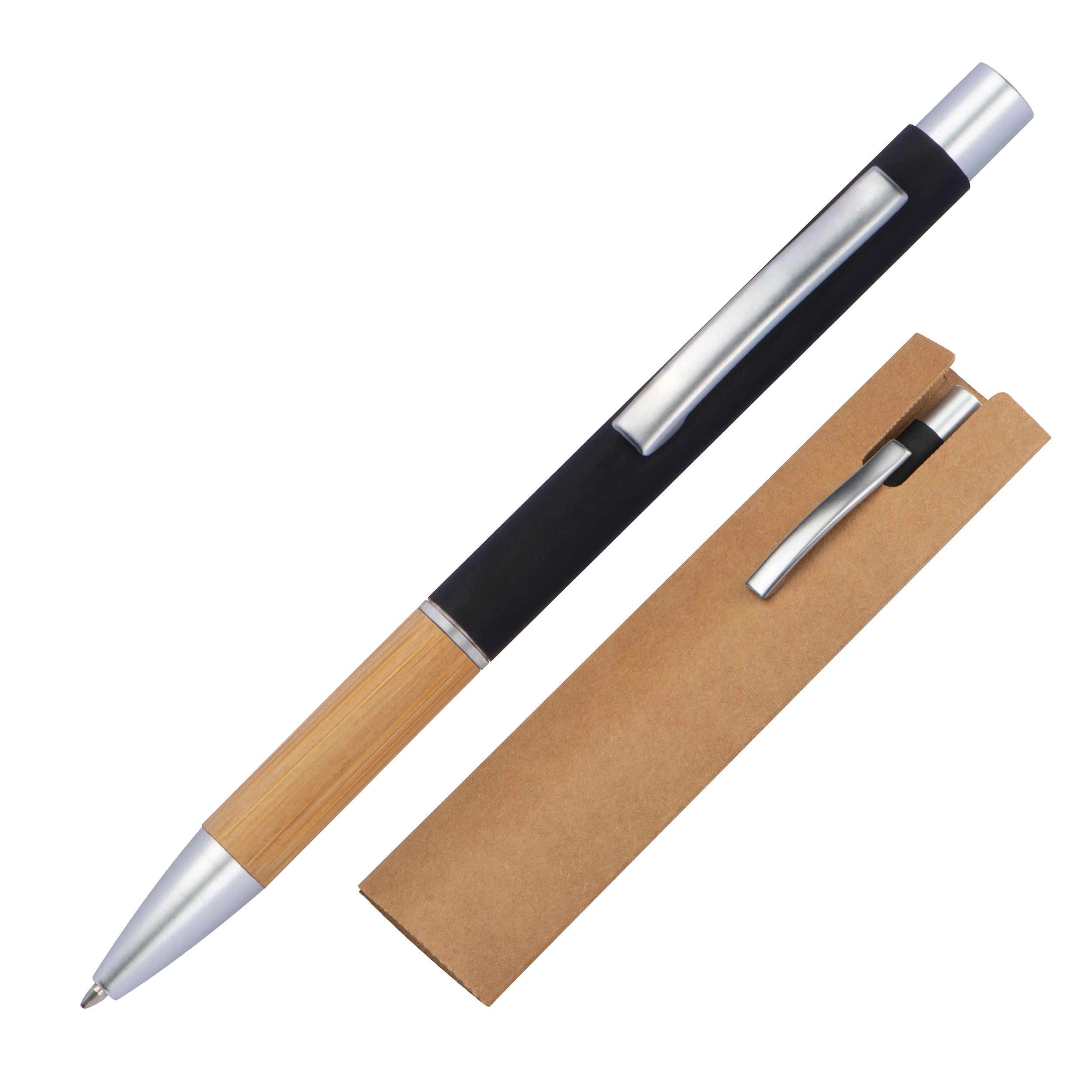 MA12643-03Aluminium Kugelschreiber mit Bambusgriffzone _ schwarz