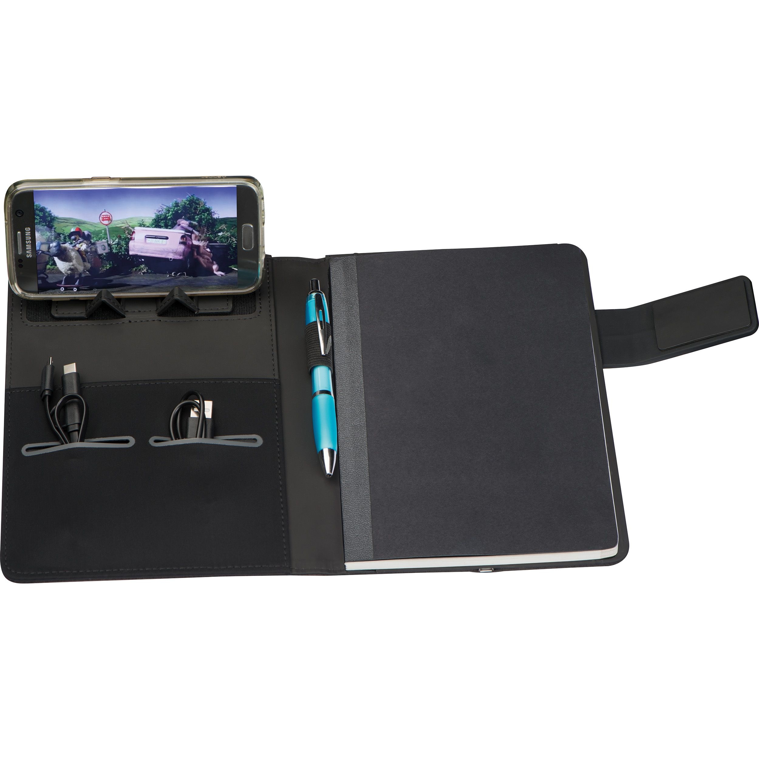 MA20752-04A5 Schreibmappe mit integrierter Powerbank _4.000 mAh_ und LED_ blau