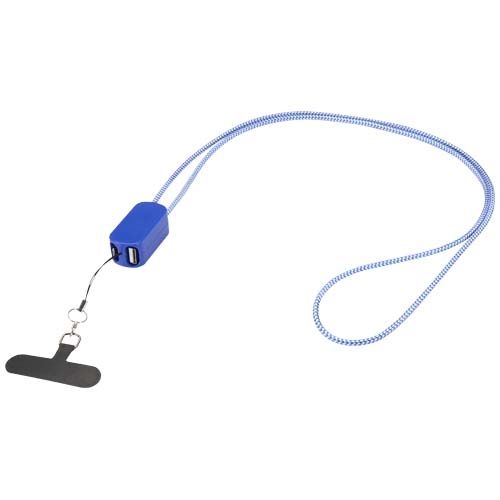 PF124494-3Anser Smartphone Lanyard aus recyceltem Kunststoff mit 27 W 5-in-1 integriertem Kabel_ royalblau