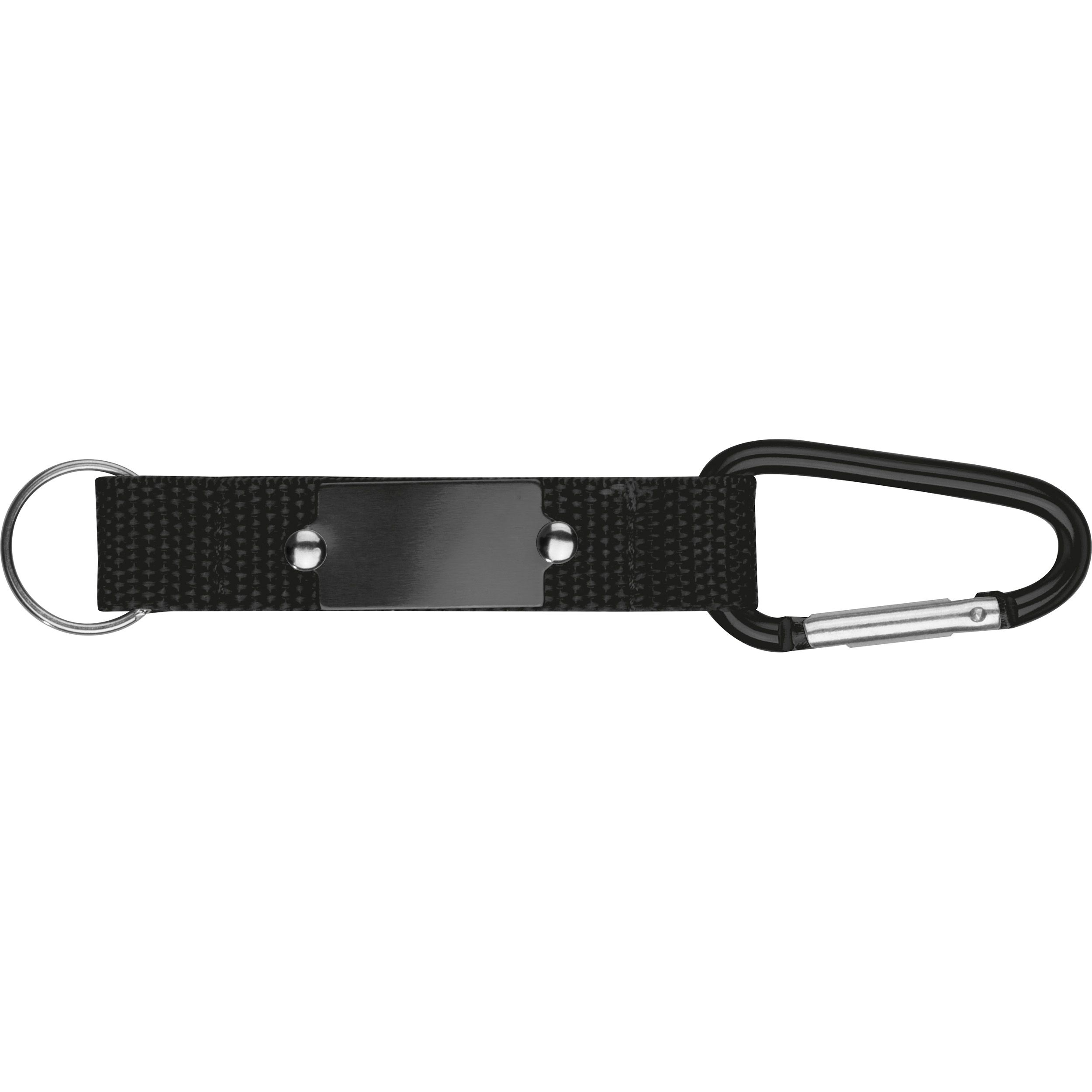 MA91168-03Schluesselanhaenger mit Karabiner und Plaettchen aus Metall_ schwarz