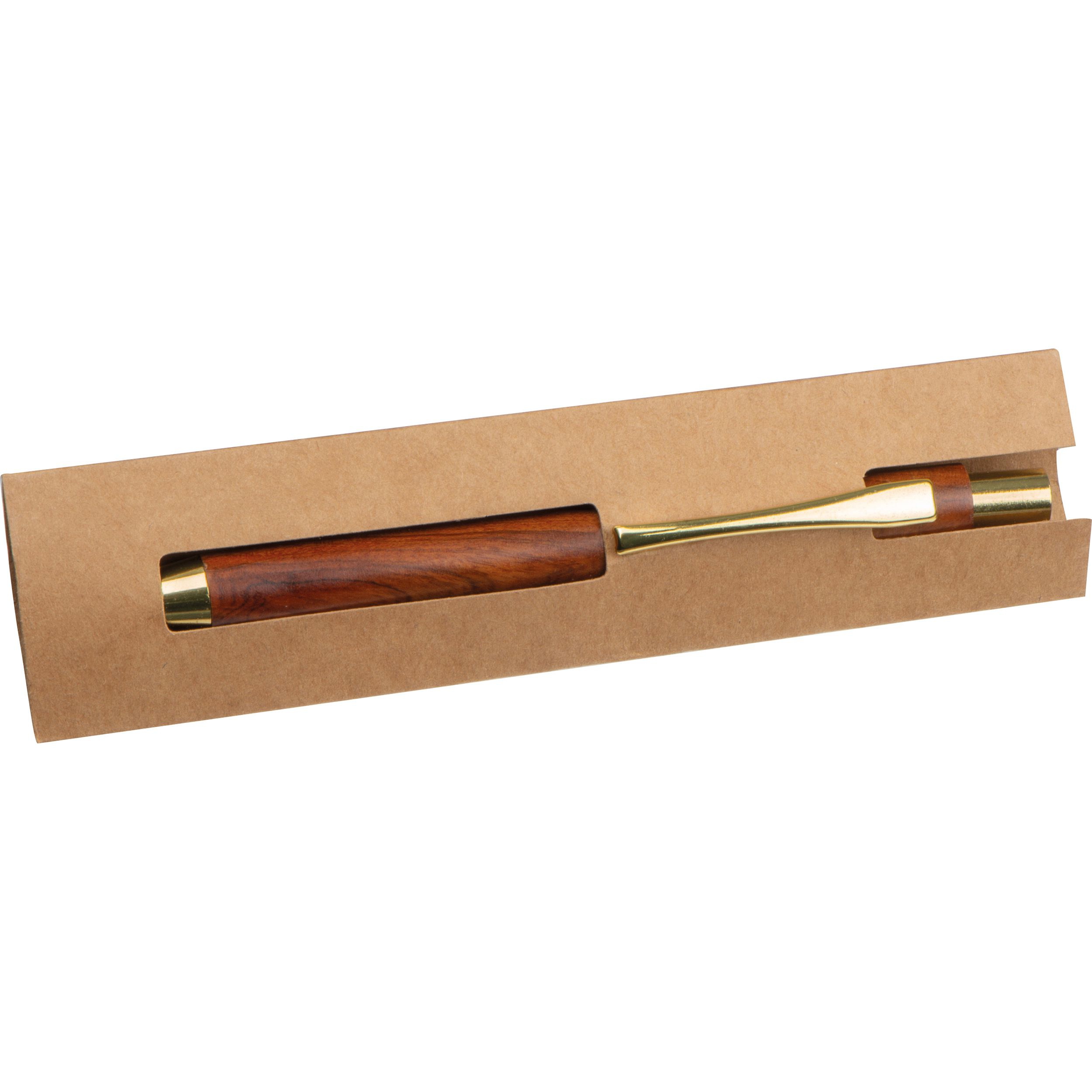 Holzkugelschreiber mit goldenen Applikationen, braun