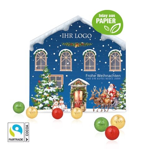 CD55419-02Adventskalender Weihnachtshaus _Exklusiv_ mit Fairtrade® Schokolade_ Individuelles Motiv
