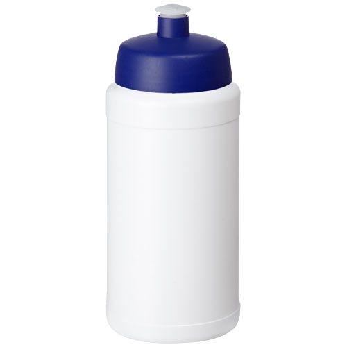 PF210444-8Baseline Recycelte Sportflasche_ 500 ml_ weiss_blau
