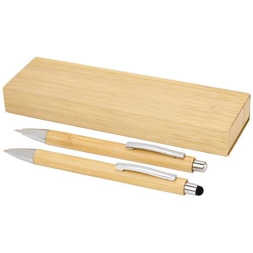 PF107976Oblys Kugelschreiber und Druckbleistiftset aus Bambus _schwarze Mine_