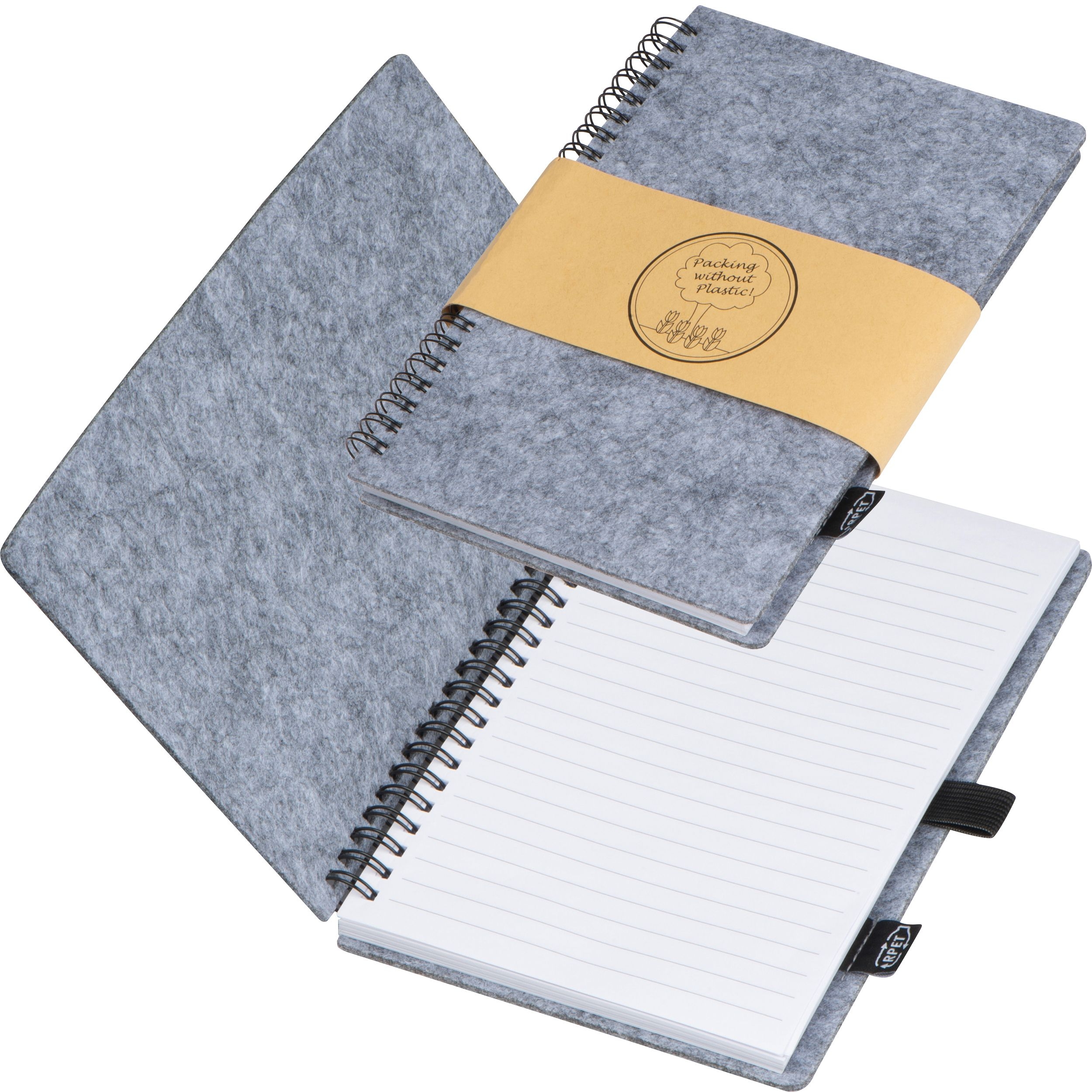 MA23744-07A5 RPET Filz Notizbuch _ silbergrau