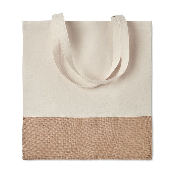 MO9518-13India Tote Einkaufstasche mit Jutebesatz_ beige