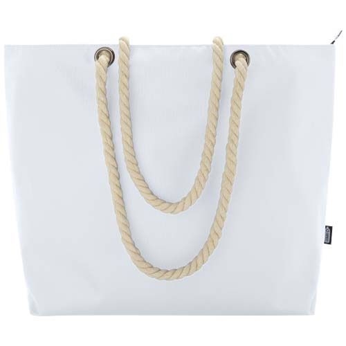 PF130079-1Panama Strandkuehltasche mit Kordelgriffen aus recyceltem GRS-Material_ 23L_ weiss