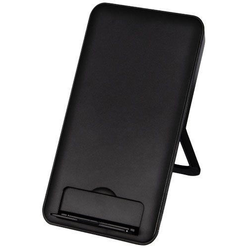 PF124203-1Loop 10 W kabelloses Ladepad aus recyceltem Kunststoff mit Telefonstaender_ schwarz