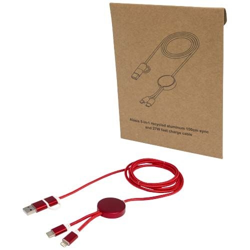 PF124425-1Alasia 150 cm 5-in-1 Kabel aus recyceltem Kunststoff fuer Datenuebertragung und 27W Schnellladung_ rot