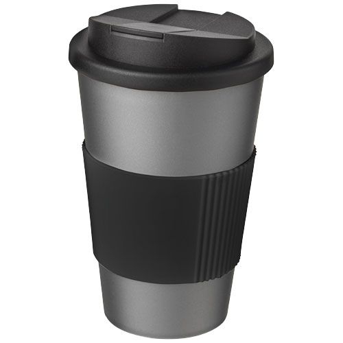 PF210696-12Americano® 350 ml Isolierbecher mit Schutzring _ auslaufsicherem Schraubverschluss_ silber_schwarz
