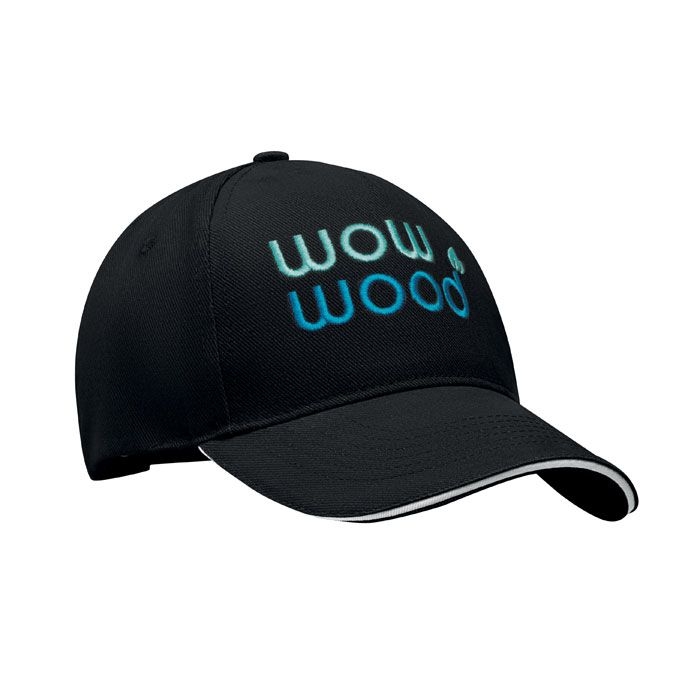 MO6875-33Long Beach Singa Baseball cap 5 panels 260g_m²_ weiss_schwarz