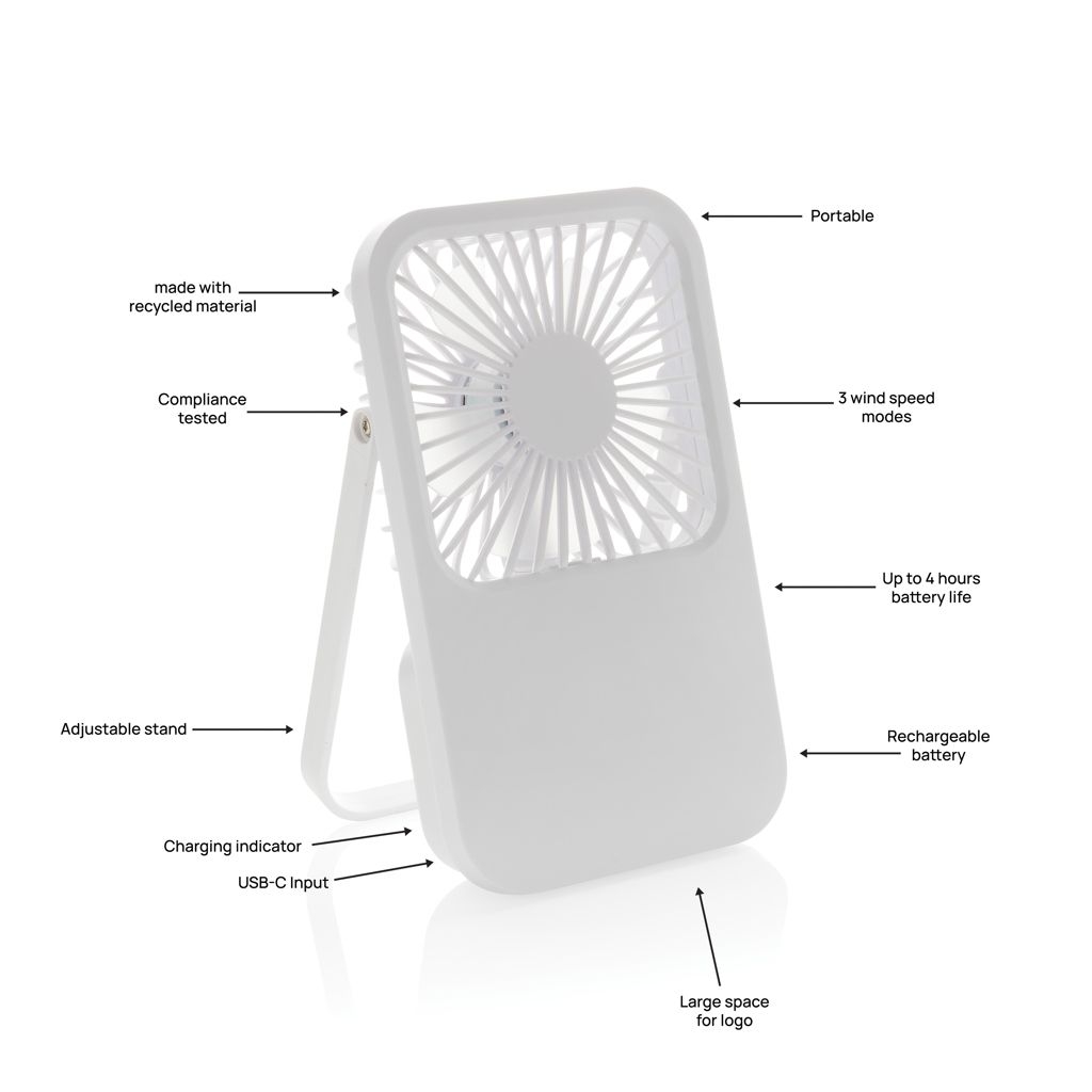 XDP457_08-03Aervina wiederaufladbarer Tischventilator aus RCS rec. ABS_ weiss