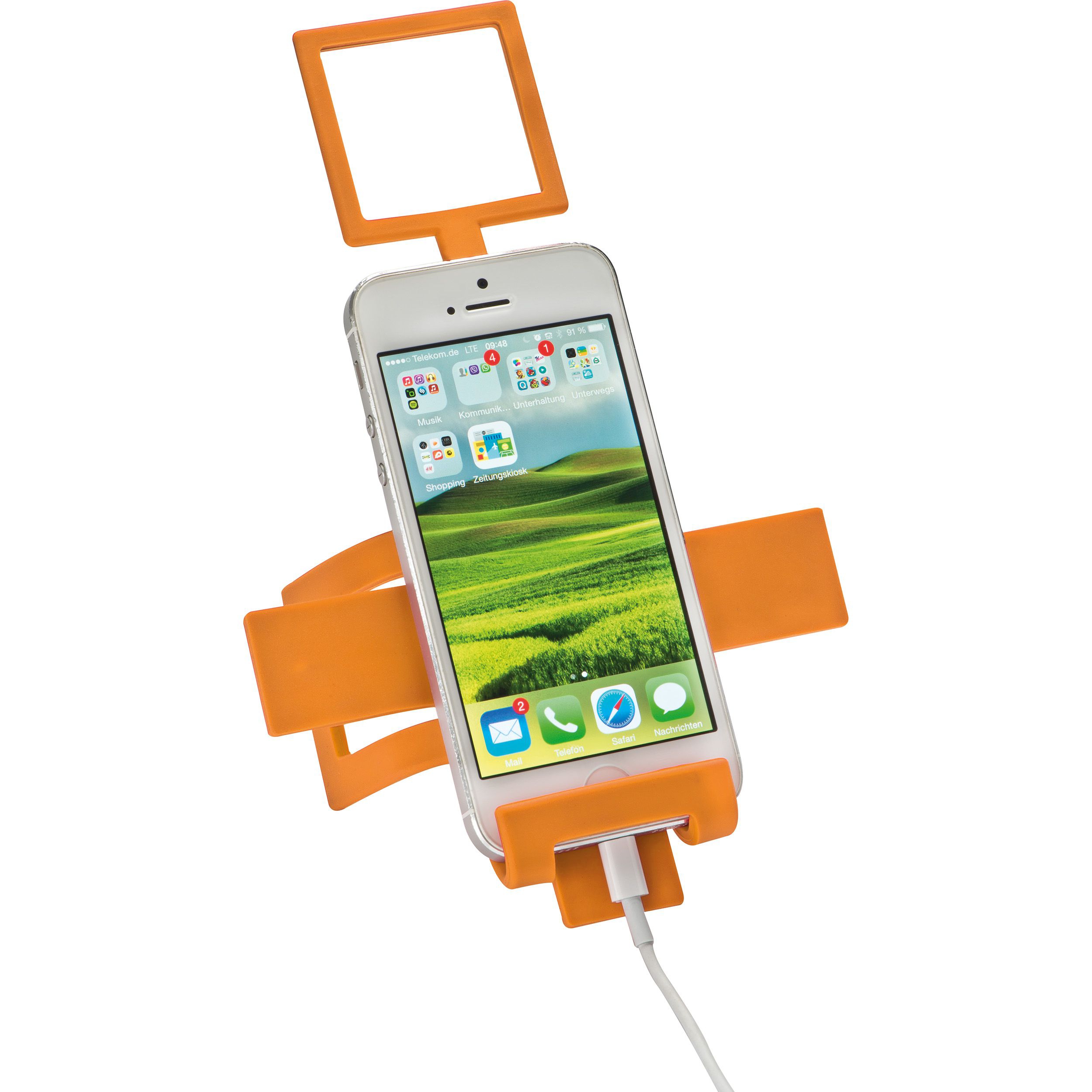 Biegsamer Handyhalter Metall mit Silikonüberzug, orange