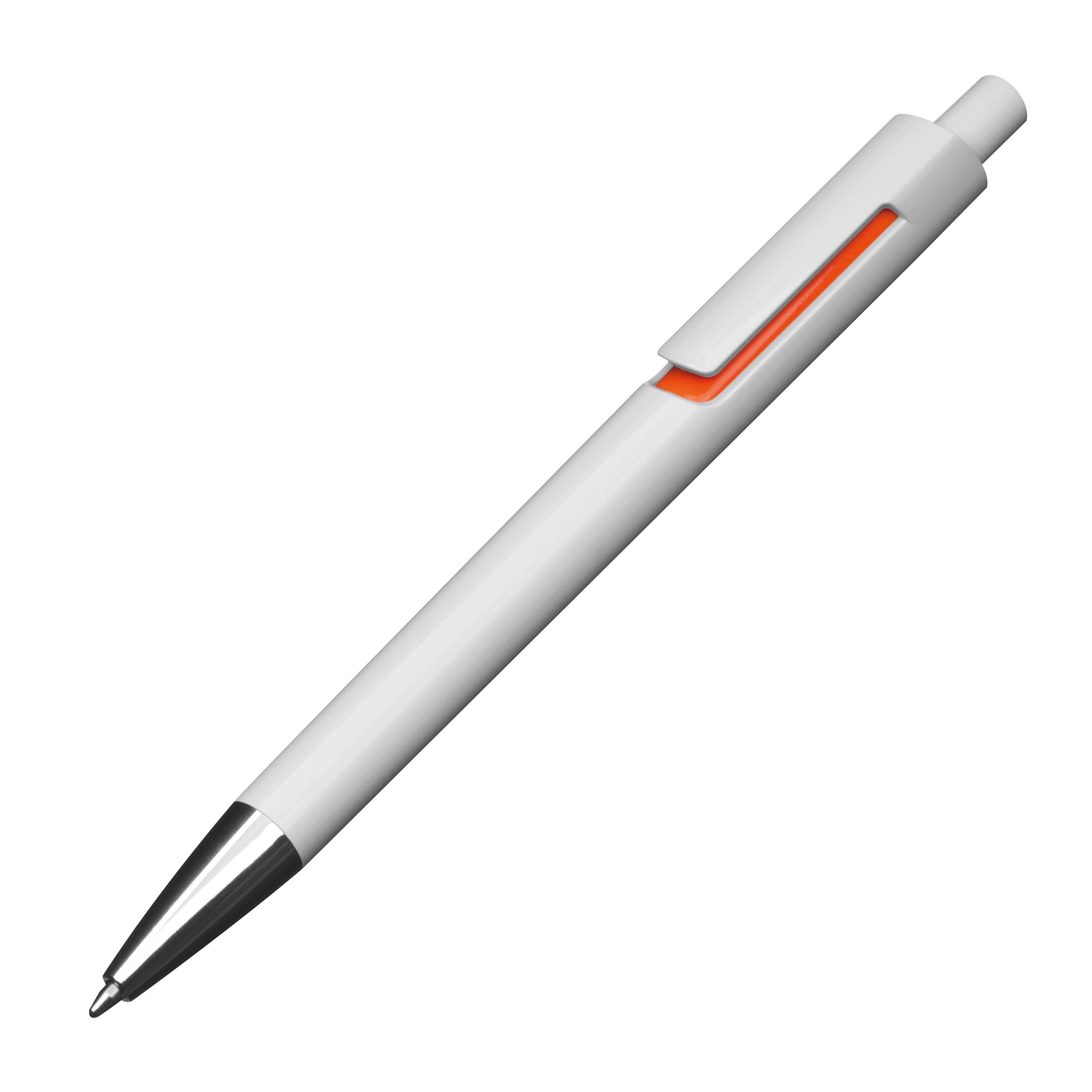 MA13537-10Weisser Kugelschreiber mit farbigen Applikationen _ orange