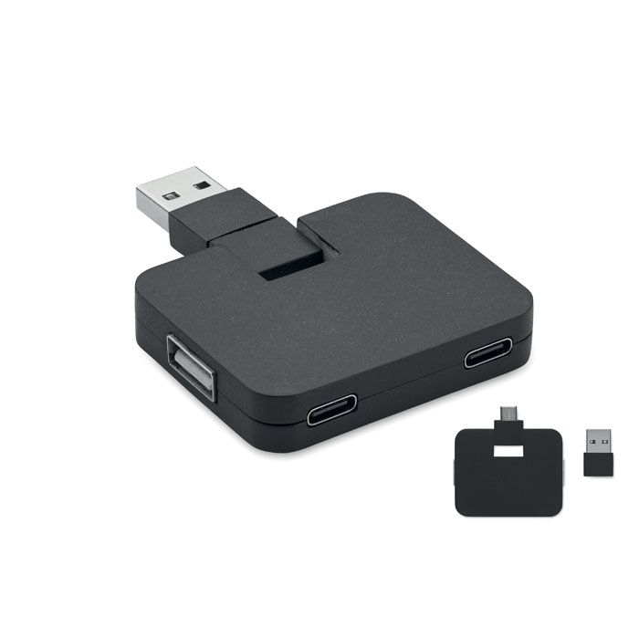 MO2254-03Square-C 4 Port USB Hub_ schwarz