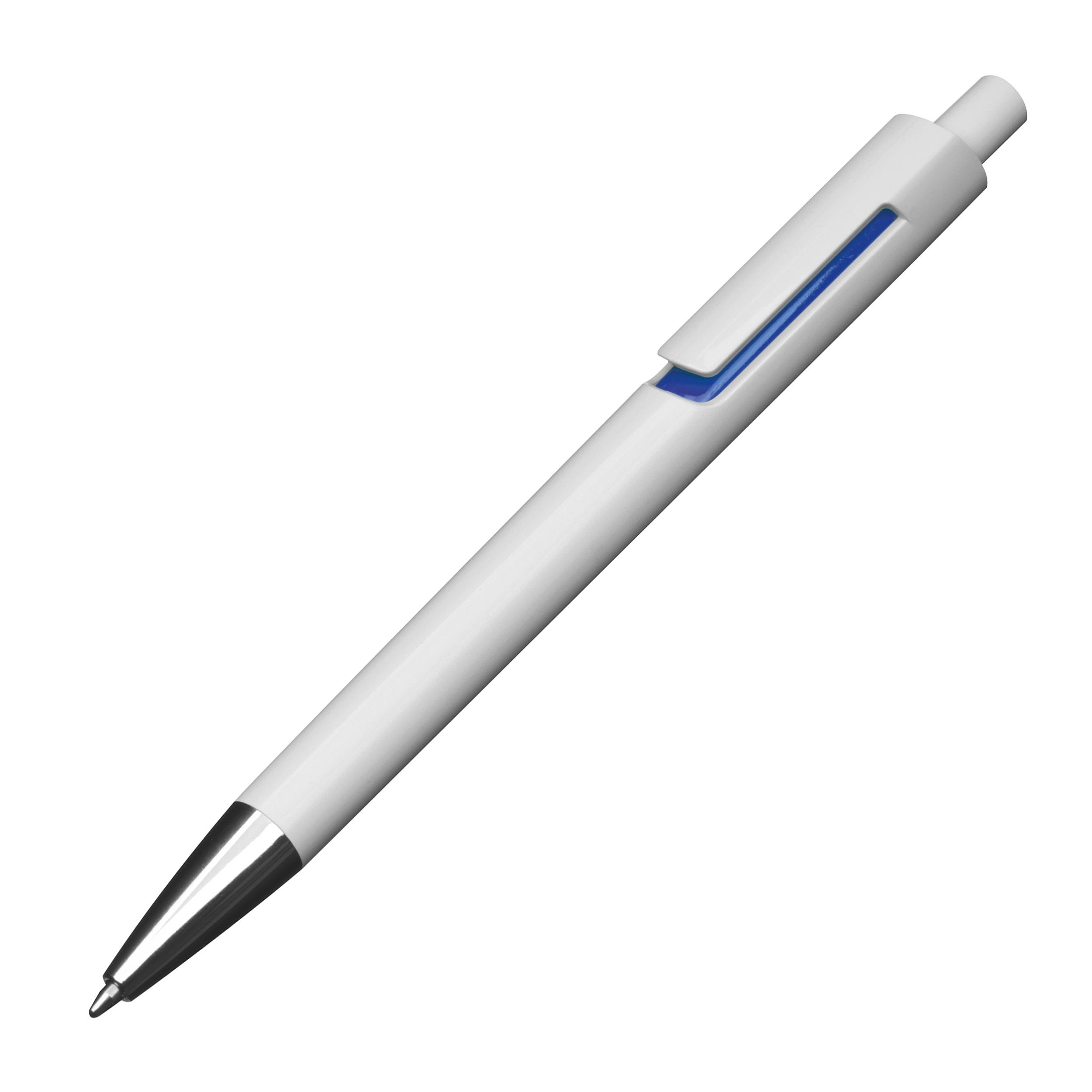 MA13537-04Weisser Kugelschreiber mit farbigen Applikationen _ blau