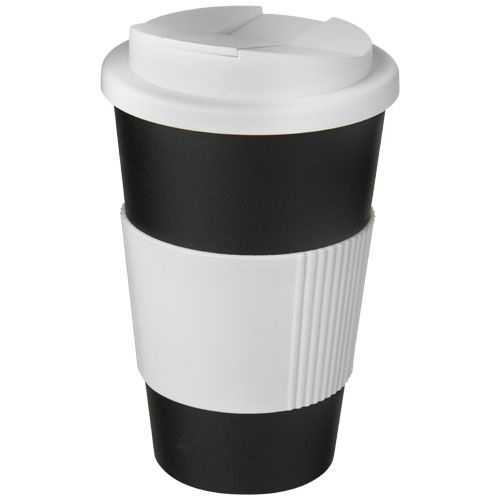 PF210696-11Americano® 350 ml Isolierbecher mit Schutzring _ auslaufsicherem Schraubverschluss_ schwarz_weiss