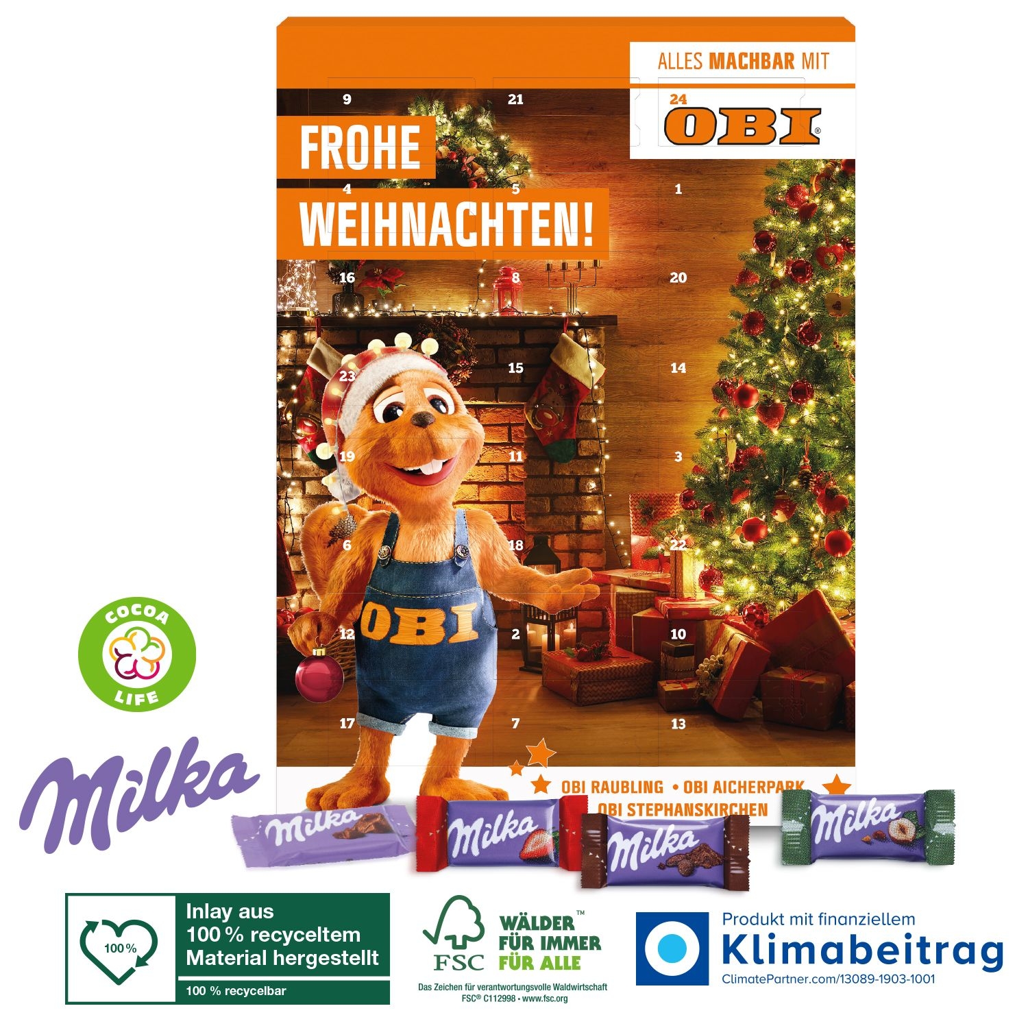 CD95201Wand-Adventskalender mit Milka Schokolade Mix