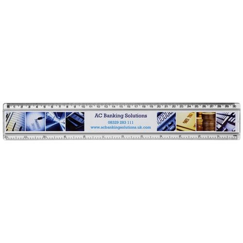 PF210537-1Ellison 30 cm Kunststofflineal mit Papiereinlage_ transparent klar