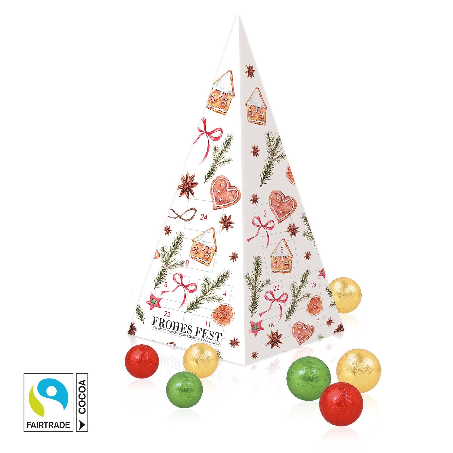 CD95168Adventskalender Weihnachtspyramide mit Fairtrade® Schokolade