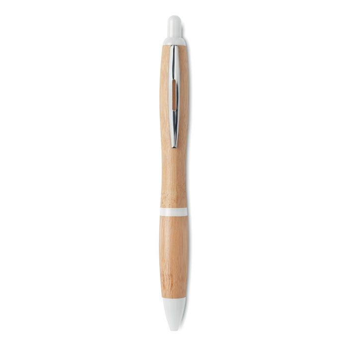 MO9485-06Rio Bamboo Druckkugelschreiber ABS_Bambus_ Weiss