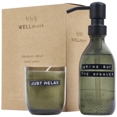PF126311-1Wellmark Discovery Seifenspender und Duftkerze ´dunkler Bernstein´-Set_ 200 ml _Seifenspender_ und 1