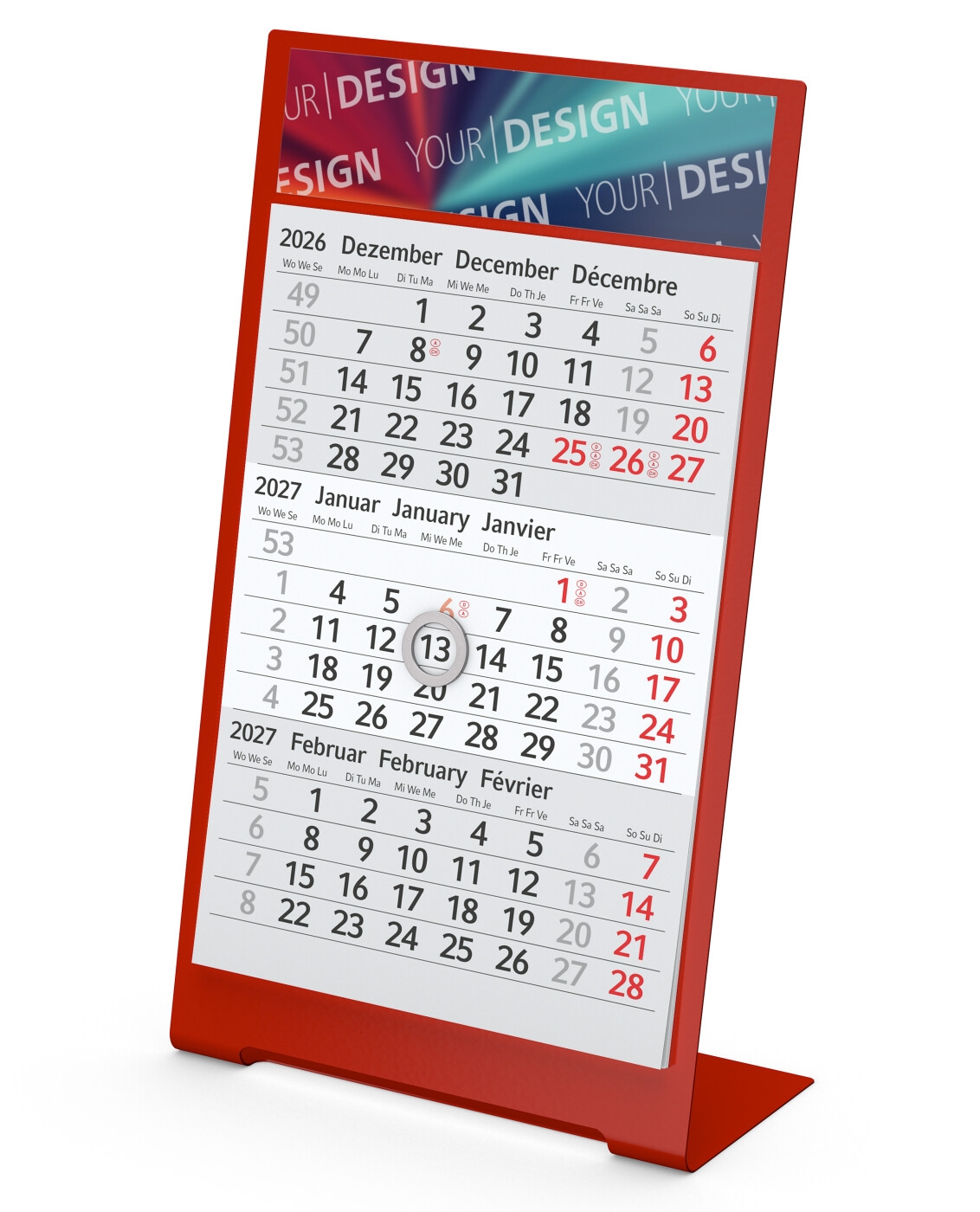 GE0042-ROTischkalender Desktop 3 Color_ rot