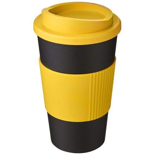 PF220002-1Americano® 350 ml Isolierbecher mit Schutzring_ gelb_schwarz