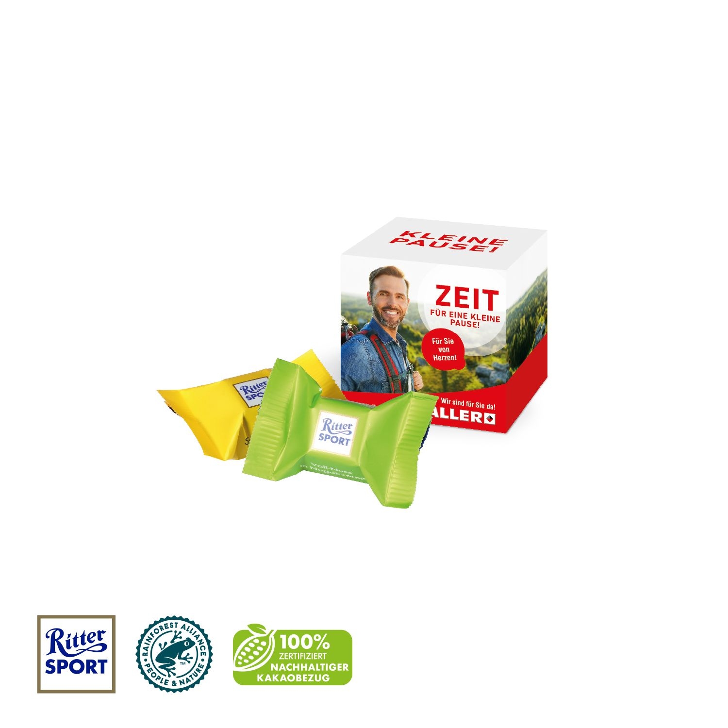 CD91619-01Werbewuerfel mit Ritter SPORT Schokowuerfel_ Ritter Sport Schokowuerfel
