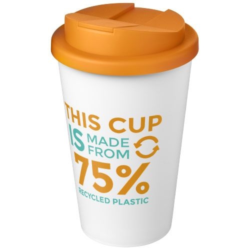 PF210425-18Americano® Eco 350 ml recycelter Becher mit auslaufsicherem Deckel_ orange_weiss