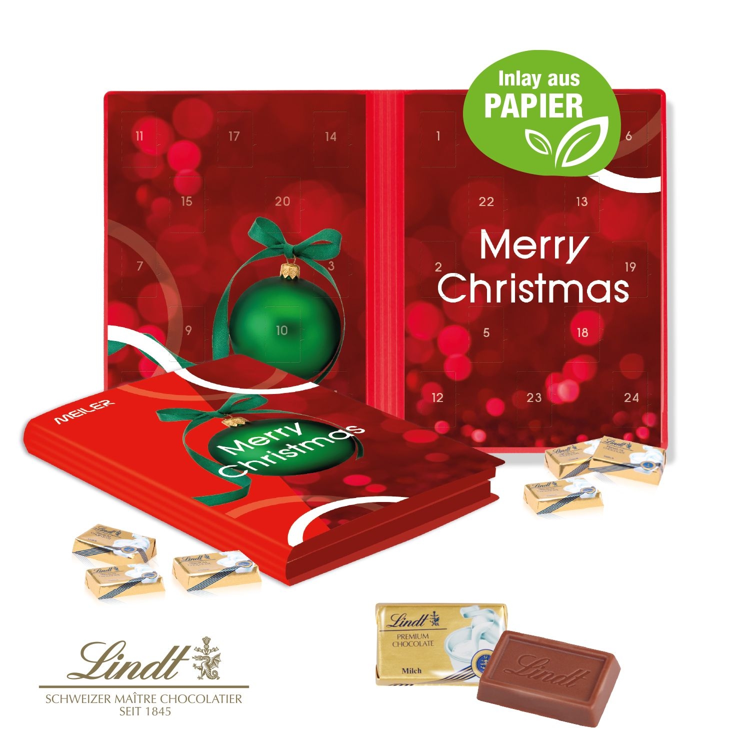 CD55369Adventskalender Weihnachtsbuch mit Lindt Schokolade_ Inlay aus Papier