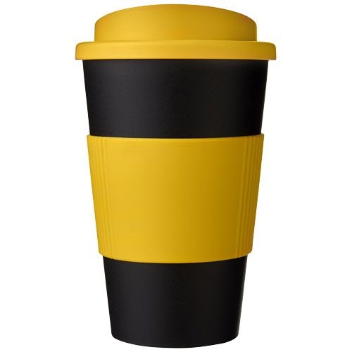PF220002-1Americano® 350 ml Isolierbecher mit Schutzring_ gelb_schwarz