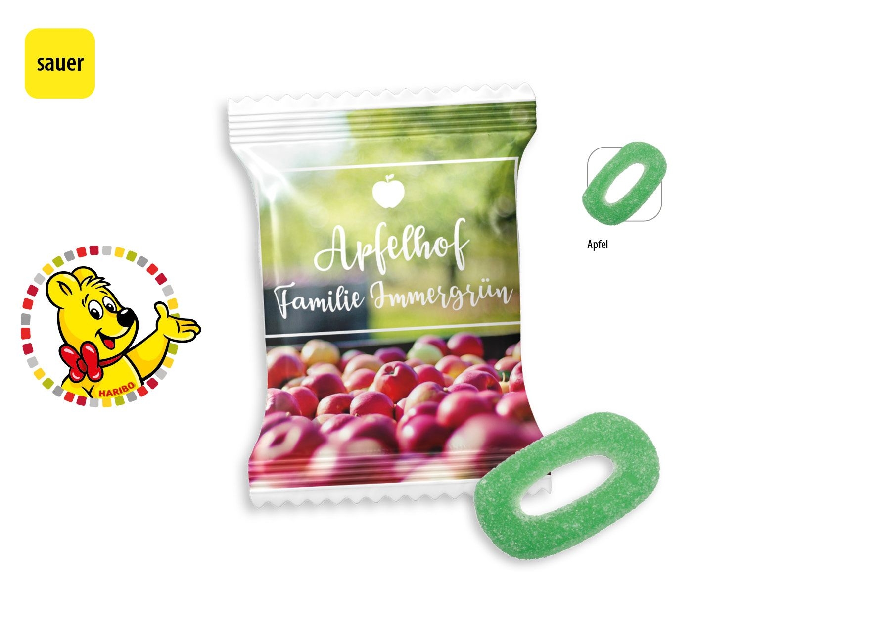 SW0839-1HARIBO Apfelringe Sauer Werbetuete_HARIBO Apfelringe_ Folie weiss