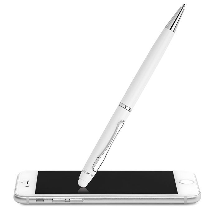 MO8476-06Eduar Drehkugelschreiber mit Stylus_ Weiss