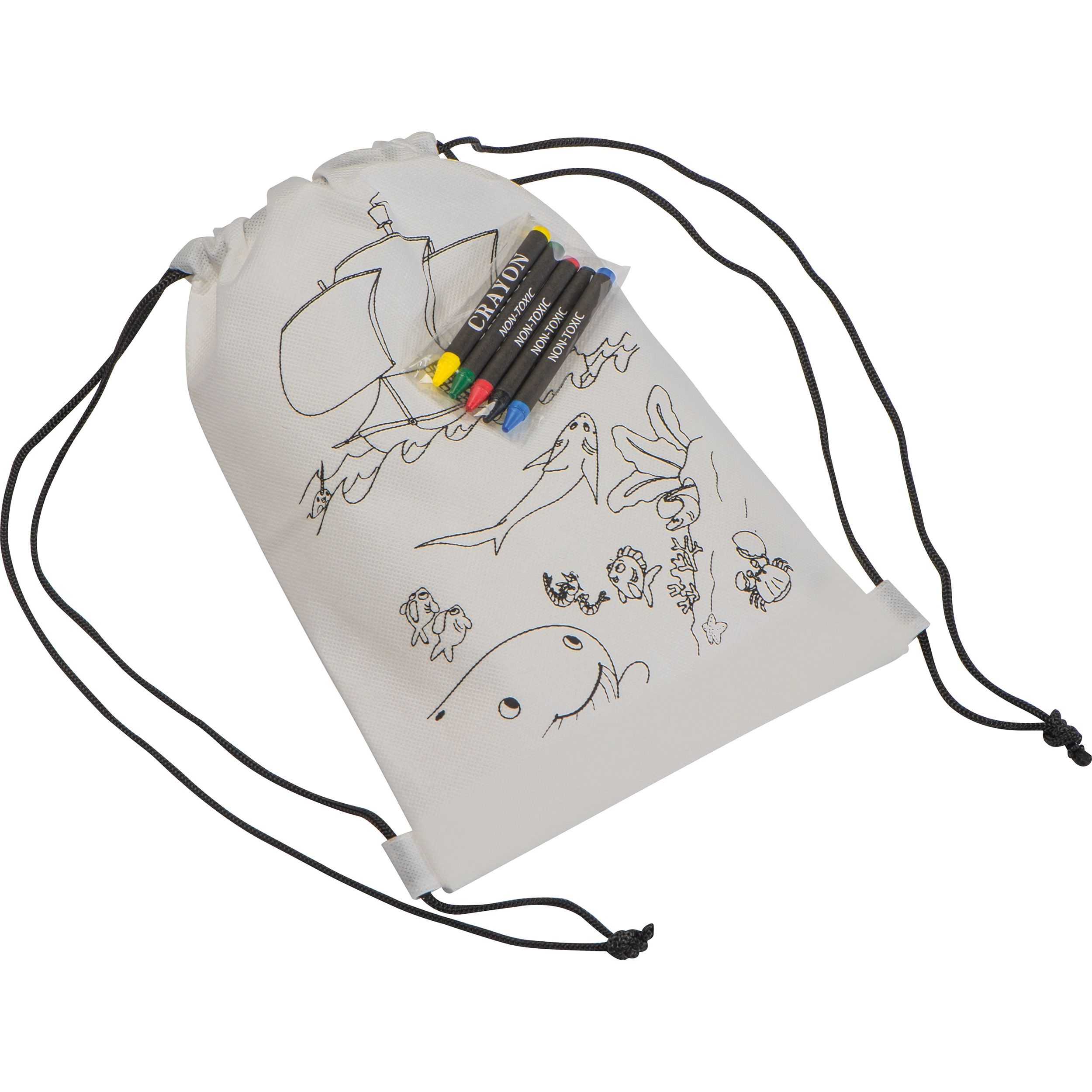 MA60586-06Non Woven Kordeltasche inkl. Wachsmalstiften_ weiss