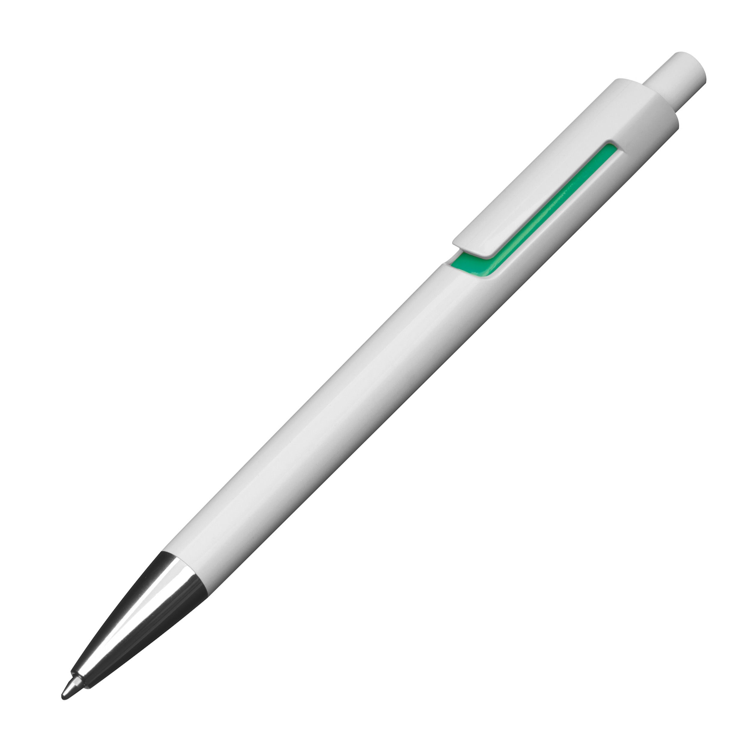 MA13537-09Weisser Kugelschreiber mit farbigen Applikationen _ gruen